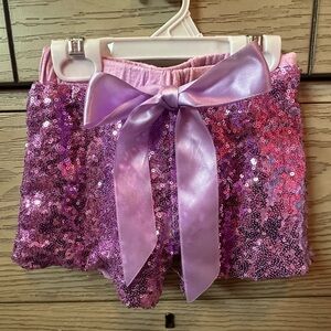 Toddler Pink Sequin Shorts with Bow- Elastic waistband